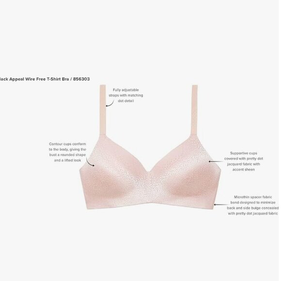 NWT Wacoal Women's Back Appeal Wire Free T-Shirt Bra, rose dust, 40DDD - Picture 5 of 5